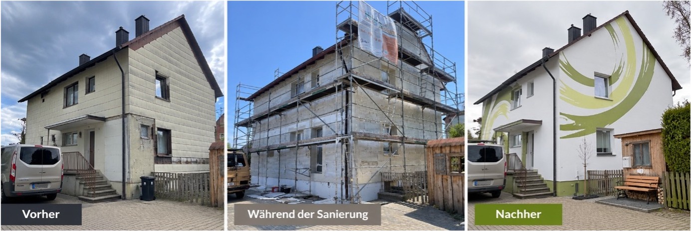 fassadensanierung-energieberater Vergleich eines Einfamilienhaus vor und nach einer erfolgreichen Sanierung zum KfW-Effizienzhaus von Rainer Ott - Energieberatung in Mittelfranken
